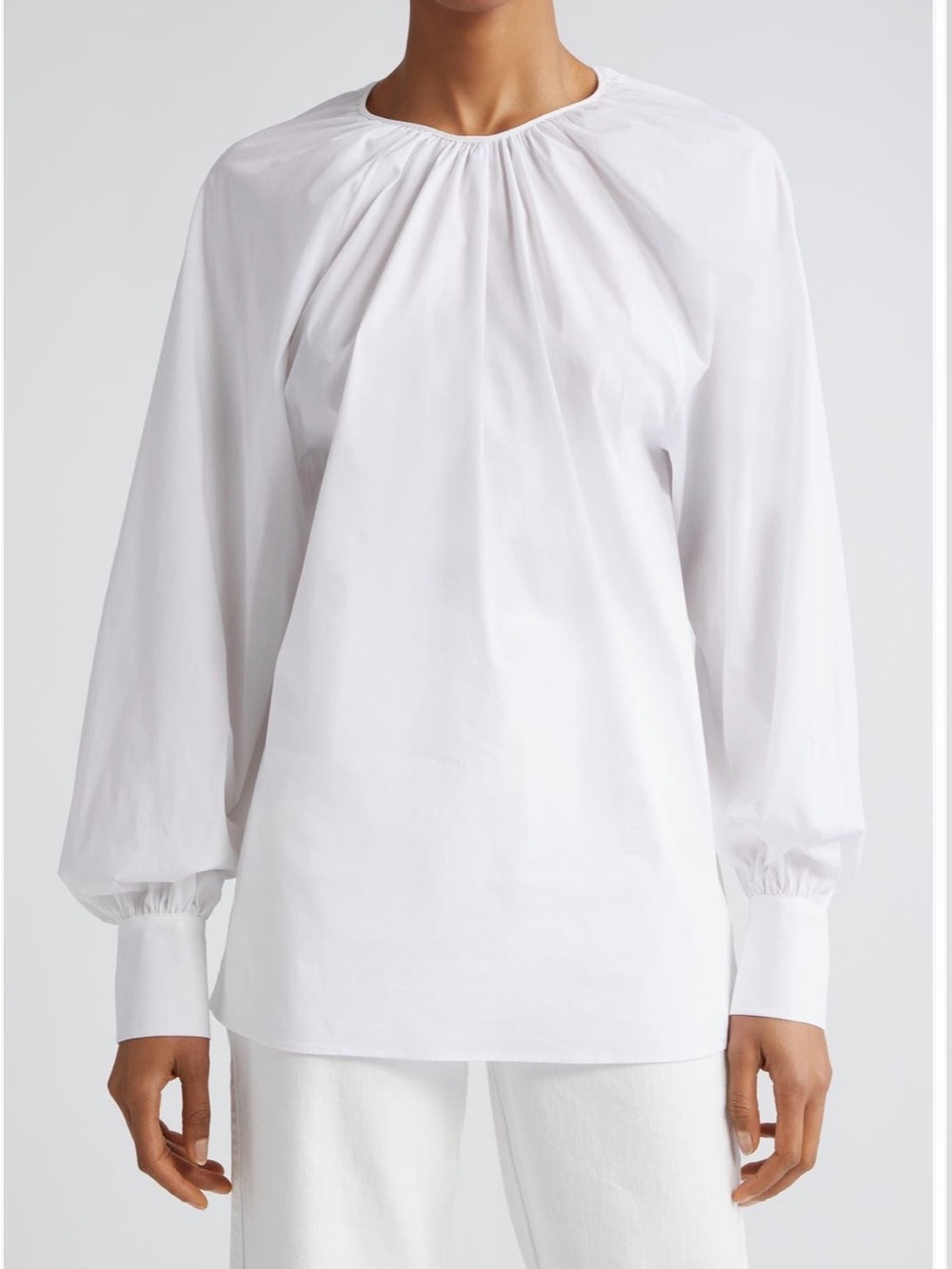 Eleventy White Gathered-Neck Long Sleeve Blouse 38